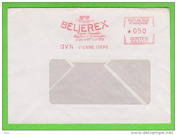 Sur Envelope - EMA - BELIEREX - Tapis, Feutres, Couvertures - VIENNE Isère Du 13-5-1974 - Affrancature Meccaniche Rosse (EMA)