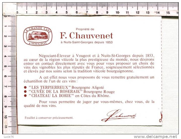 PUBLICITE  2 Feuillets -  FETES De VENDANGES Au  XVIIIè S.   -  La Grande Cave à  VOUGEOT -  Propri&eacute - Autres & Non Classés