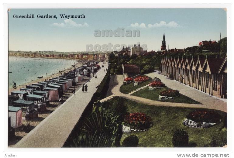 GREENHILL GARDENS ~ PROMENADE ~ WEYMOUTH UK ~ C1910-20s Vintage Postcard ~ England ~ Dorset - Weymouth