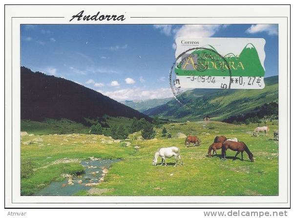 ANDORRA ESPAÑOLA / SPANISH - Carte Maximum Card - ATM EPELSA - Mountain, Lake, Horses - Lettres & Documents