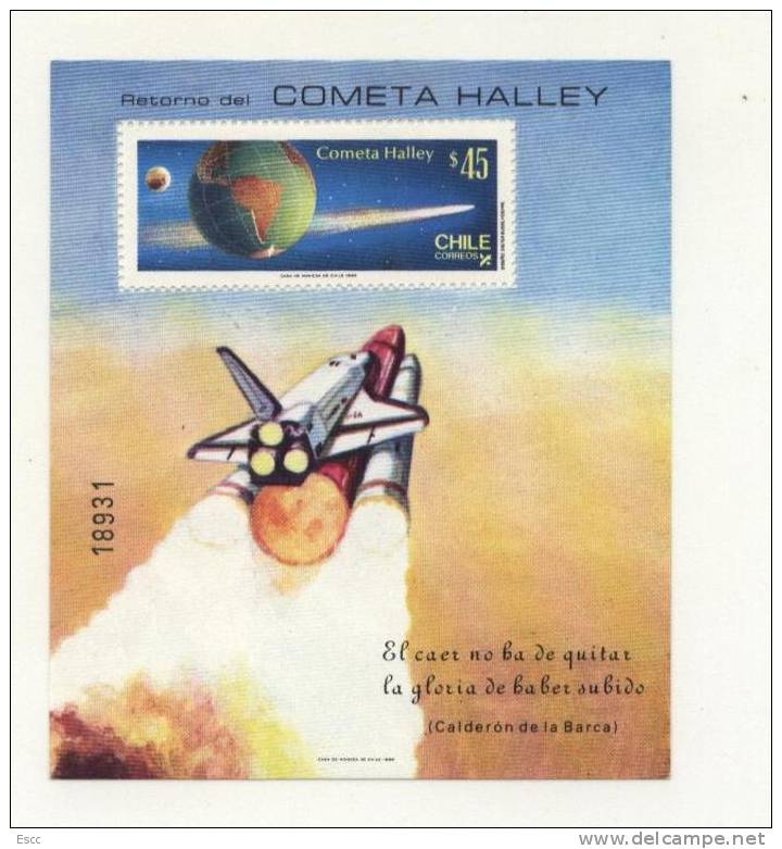 Mint S/S  Space Halley Comet 1985 From Chile - Collections