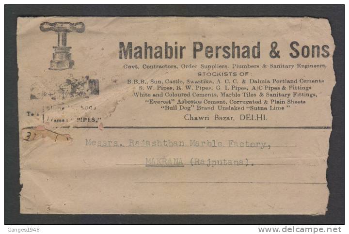 1948 PLUMBERS ADVERTISEMENT Cover # 22184  India Inde Indien - Lettres & Documents