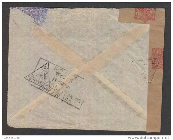 Bahrain  1941   4A6P  Rate  REGISTERED AIR MAIL  Cover To India Arrival Censor...TEAR ON FRONT # 25225 - Bahrein (1965-...)