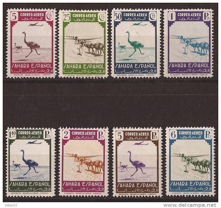 SHR75-L4285PC-TCOLMARR.Maroc Marocco.SAHARA ESPAÑOL. FAUNA Y AVION EN  VUELO 1943 (Ed 75/82**) Sin  Charnela..RARA - Sahara Espagnol