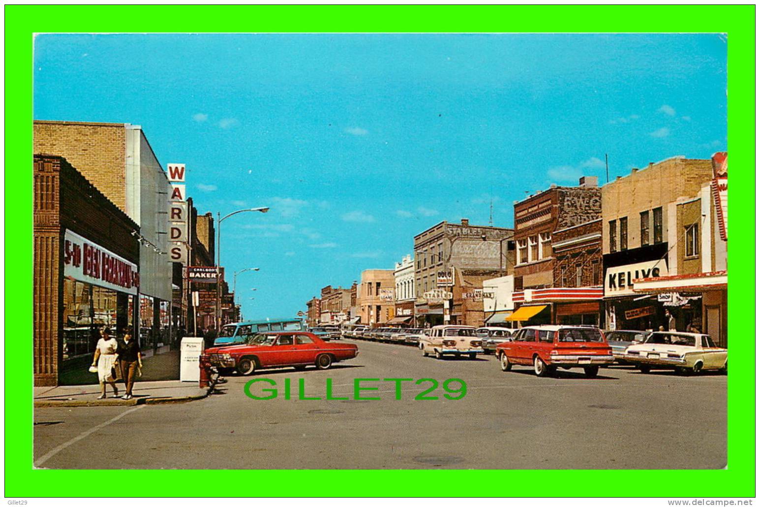 DEVILS LAKE, ND - FOURTH STREET LOOKING WEST FROM POST OFFICE CORNER - ANIMATED OLD CARS - - Other & Unclassified