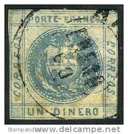 Peru #7 Used 1d Slate Blue From 1858, Expertized Twice - Peru