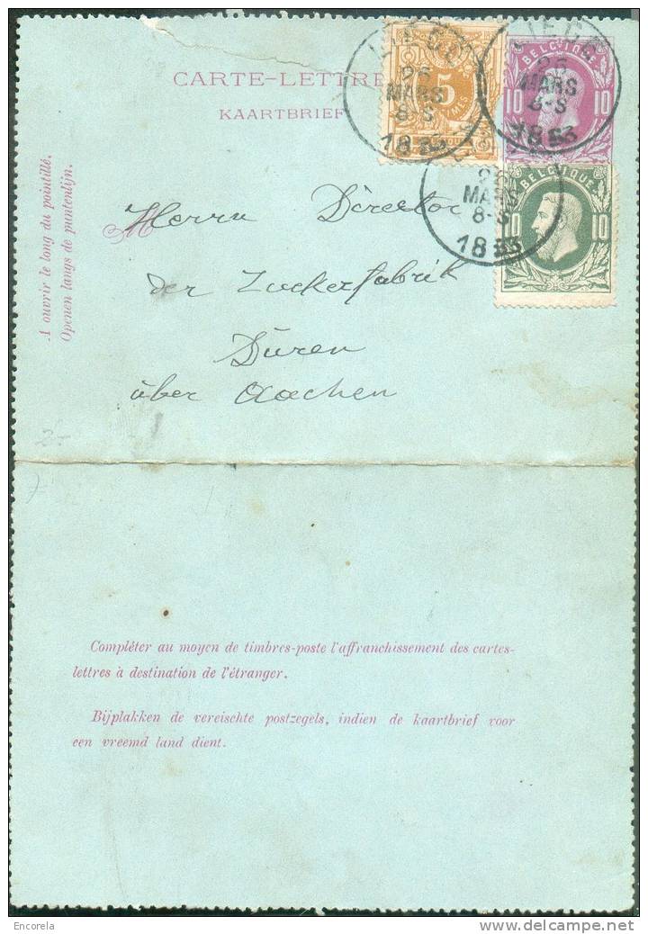 N°28-30 En Affr. Compl. S/E.P. Carte-lettre De LIEGE 28 Mars 1883 Vers Düren. A Voir.  - 6854 - Kartenbriefe