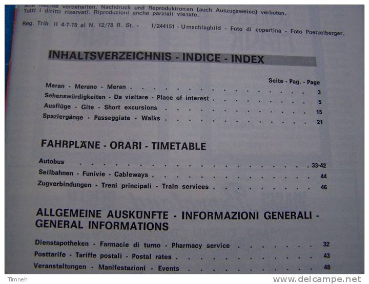 MERANO -brochure- Allemand Anglais Italien-zu Gast-A Guest-un Ospite Di..-1984 HOTEL PORTIERS -publicité- - Toursim & Travels