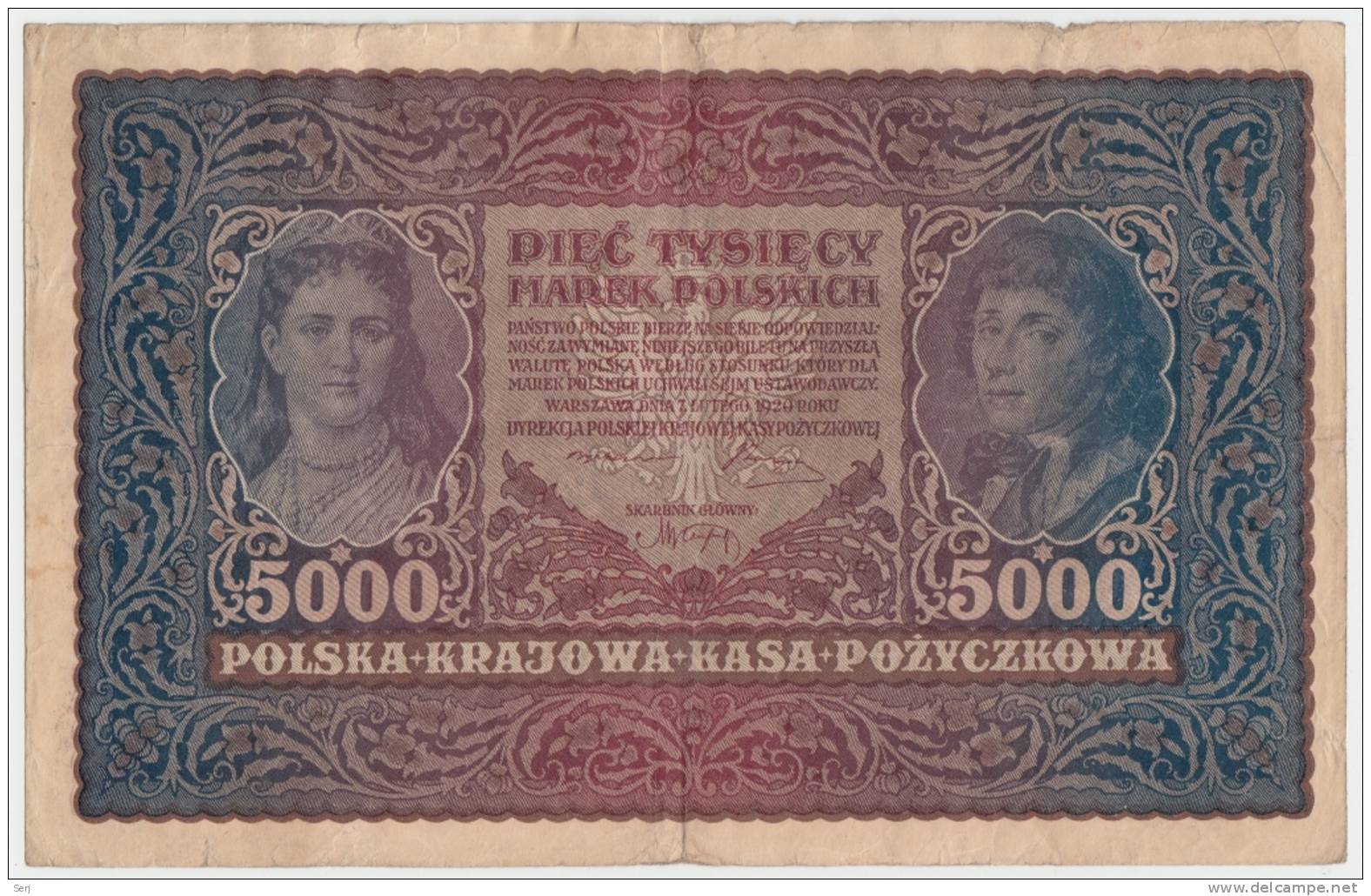 Poland 5000 5,000 Marek 1920 ""F+"" Crisp Banknote - Polen