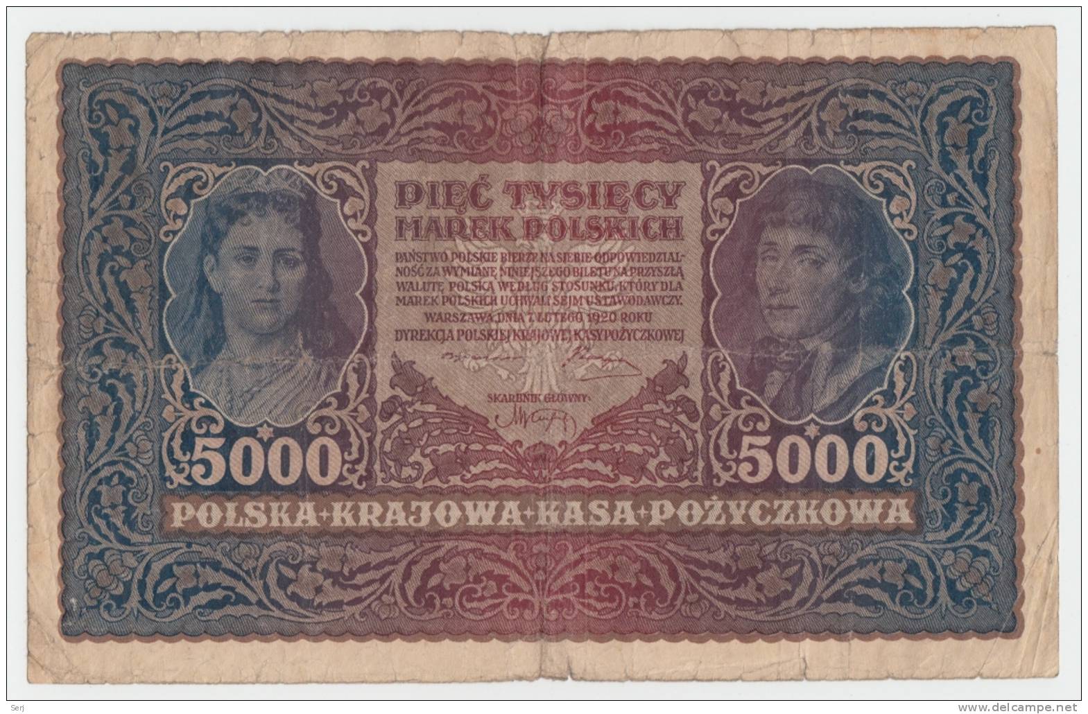 Poland 5000 5,000 Marek 1920 ""VG"" Crisp Banknote - Poland