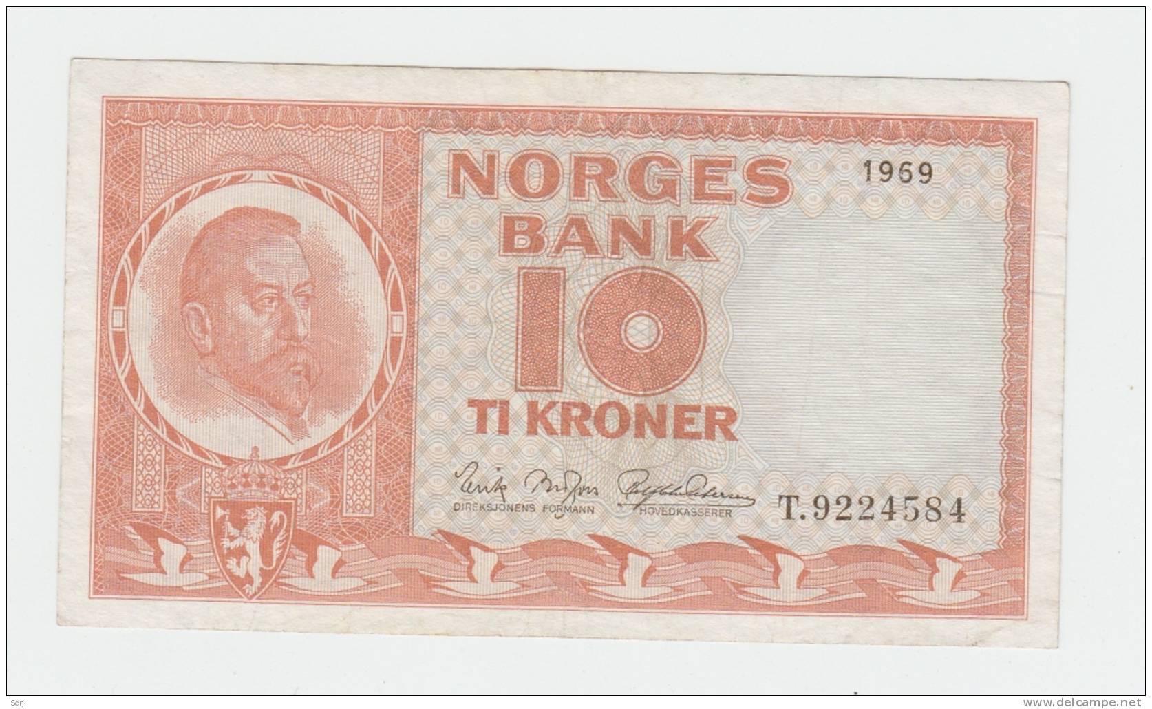 NORWAY 10 KRONER 1969 VF++ CRISP Banknote P 31d 31 D - Norway