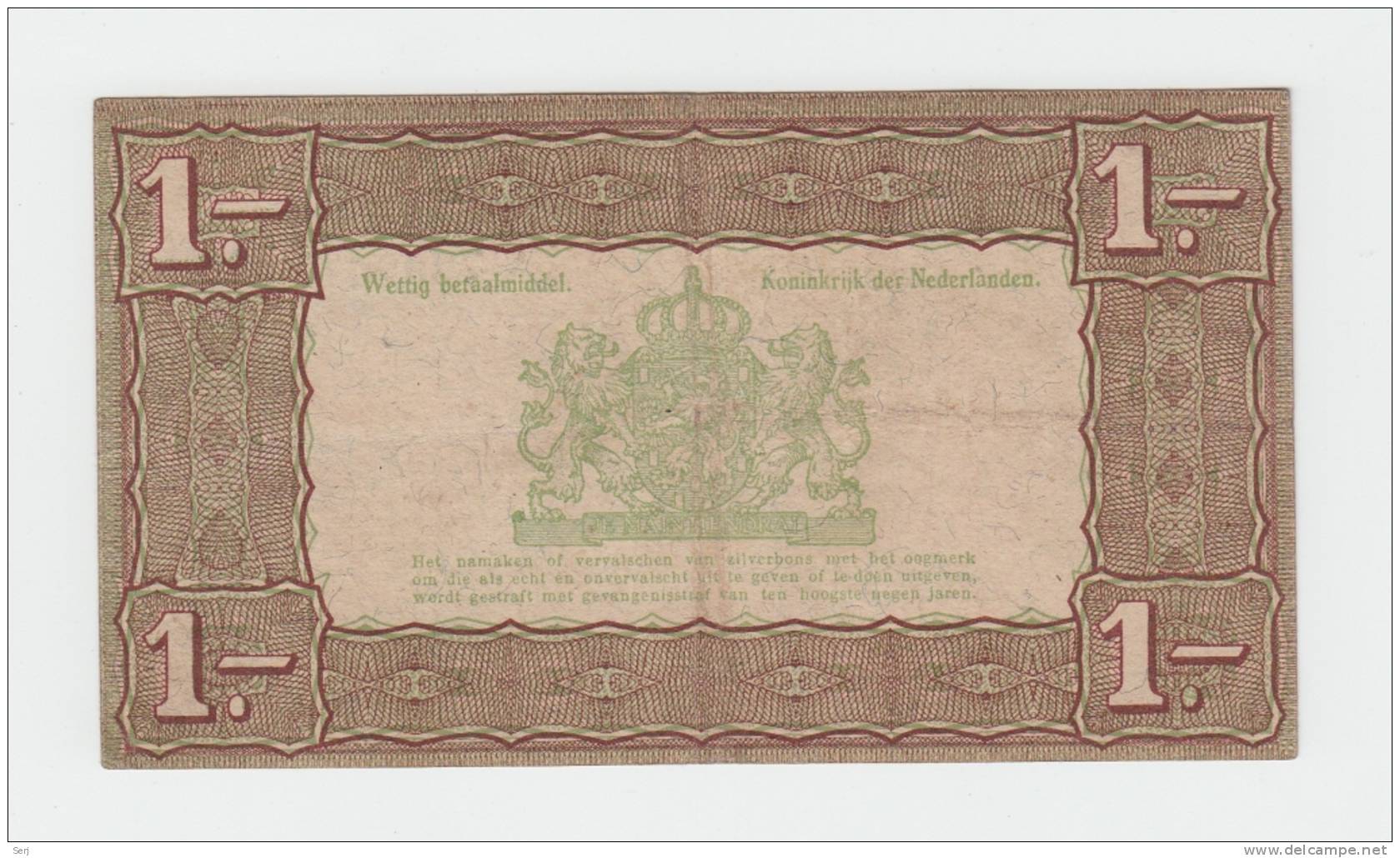 Netherlands 1 Gulden Zilverbon 1938 VF++ CRISP Banknote - 1 Gulde