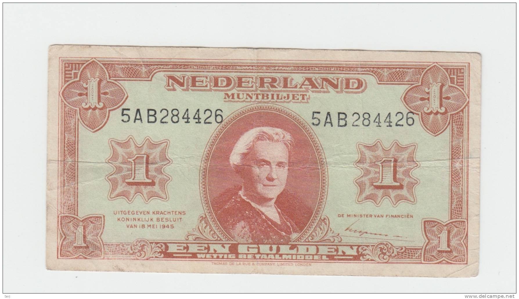 Netherlands 1 Gulden 1945 VF P 70 - 1 Gulden