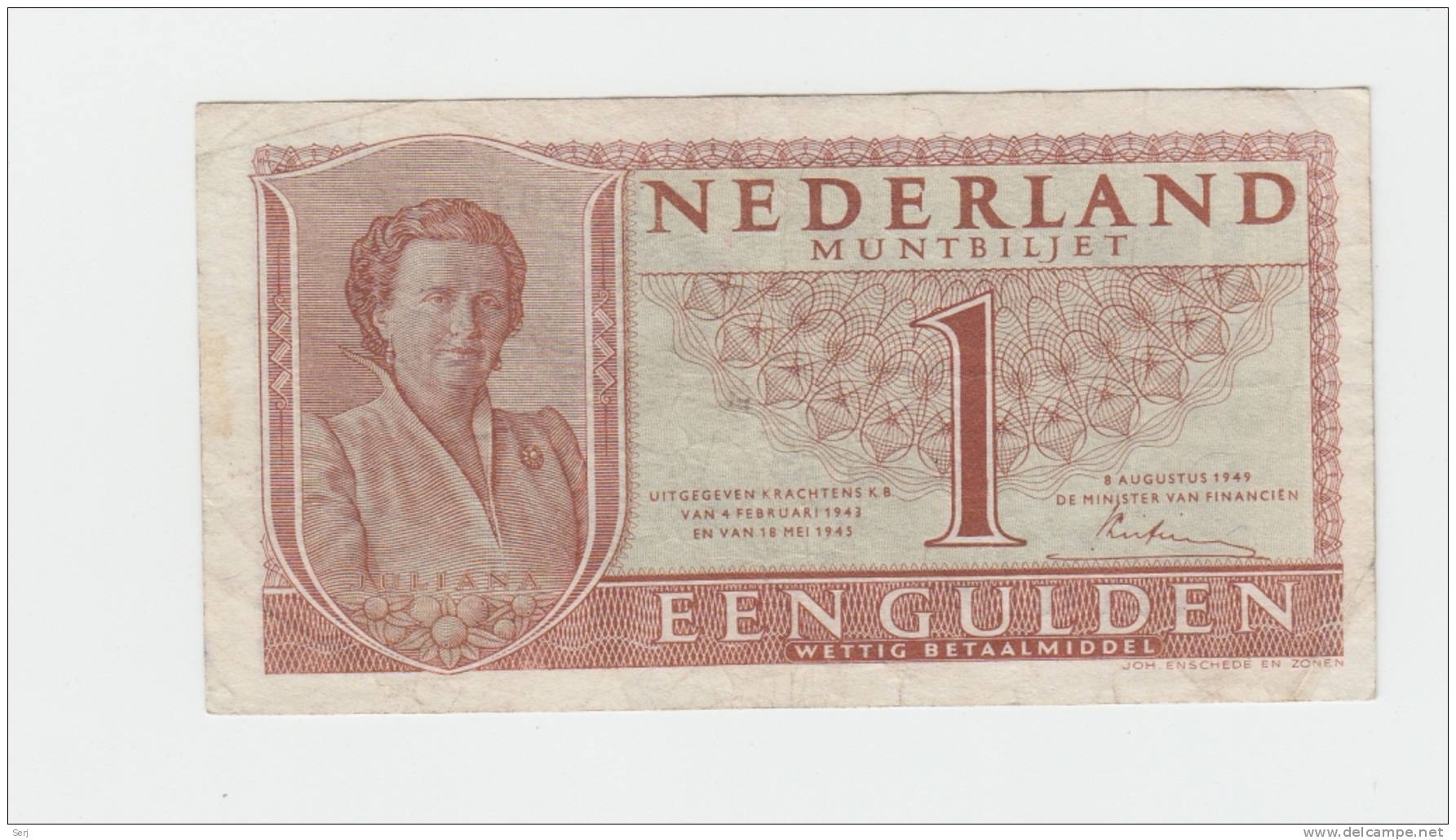 NETHERLANDS 1 GULDEN 1949 VF++ P 72 - 1 Gulde