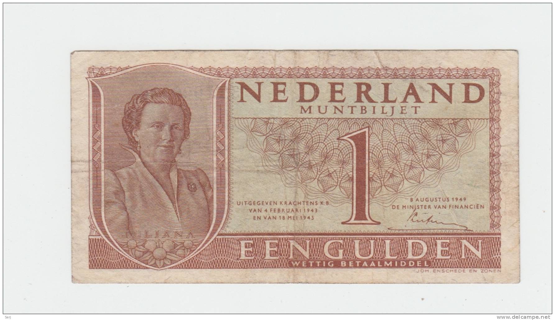 NETHERLANDS 1 GULDEN 1949 VF P 72 - 1 Gulde