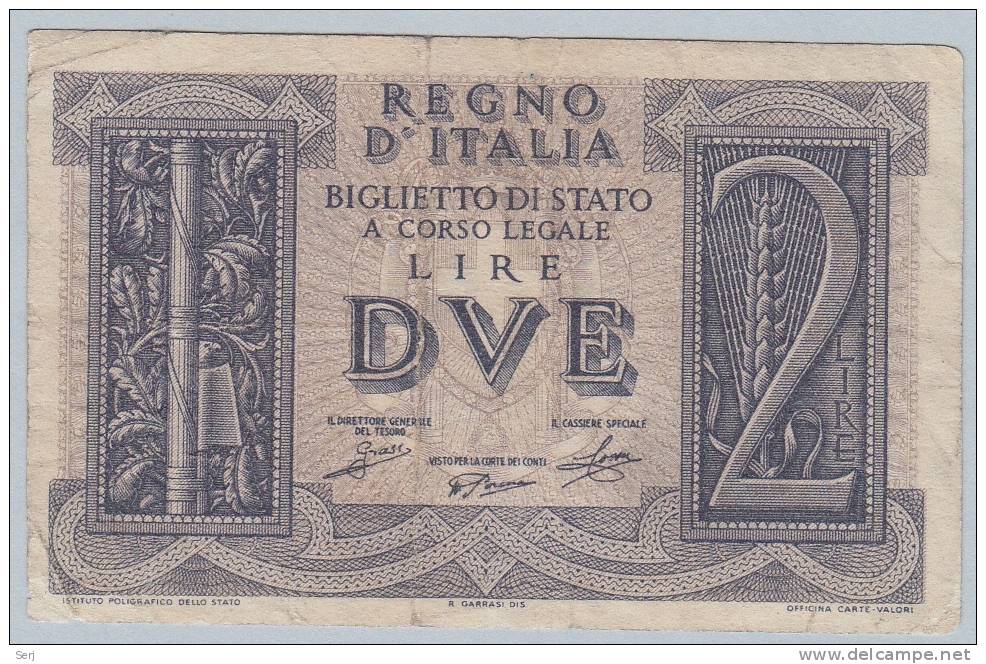 Italy 2 Lire 1939 VF CRISP Banknote P 27 - Regno D'Italia – 2 Lire