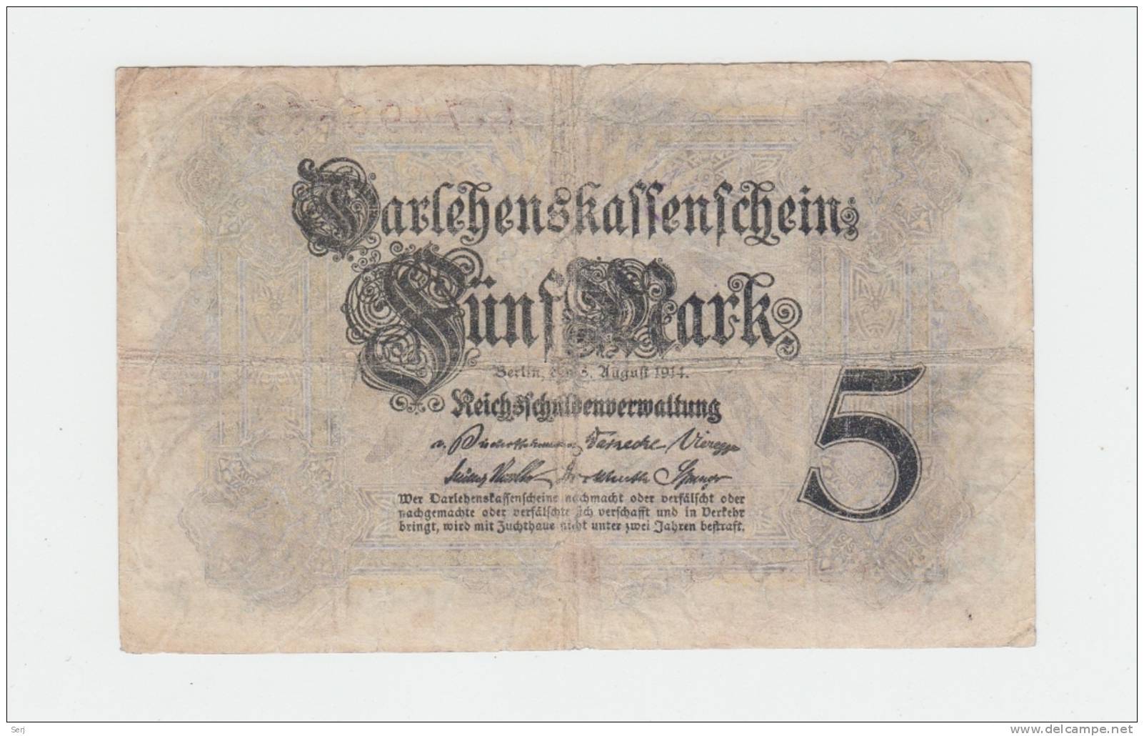 Germany 5 Mark 1914 ""F"" Crispy Banknote P 47b 47 B - 5 Mark