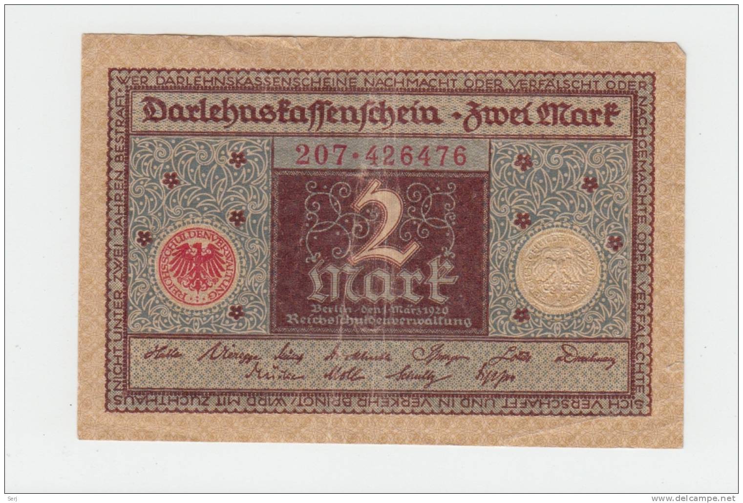 GERMANY 2 MARK 1920 VF+ P 60 - 2 Mark