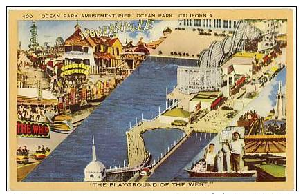 OCEAN PARK AMUSEMENT PIER, OCEAN PARK, CALIFORNIA - # 400, PU 1945 -- By LONGSHAW CARD CO., Linen - Autres & Non Classés