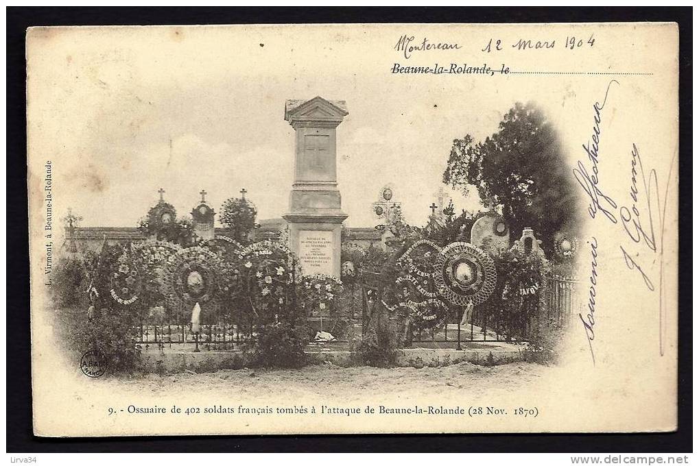 CPA  PRECURSEUR- FRANCE- BEAUNNE-A-ROLANDE (45)-  OSSUAIRE EN 1900 DES 402 SOLDATS MORTS LE 28-11-1870- COURONNES- - Beaune-la-Rolande