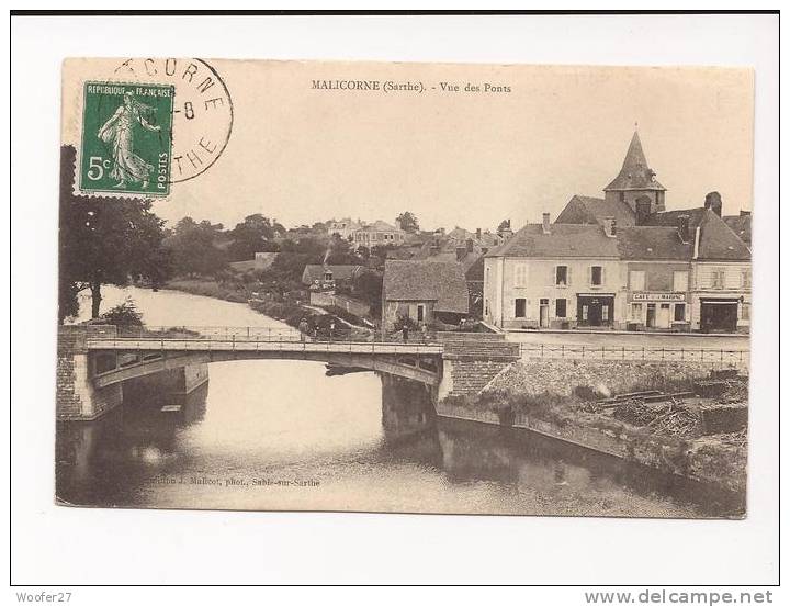 CPA MALICORNE, Vue  Des Ponts (commerces) - Malicorne Sur Sarthe