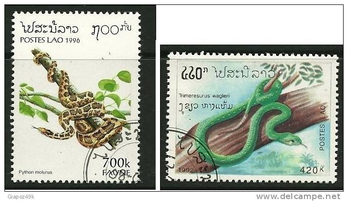 ● LAOS  - 1996 - SERPENTI - N. 1060 E 1216  Usati - Cat. ? € - Lotto N. 624 /25 - Snakes