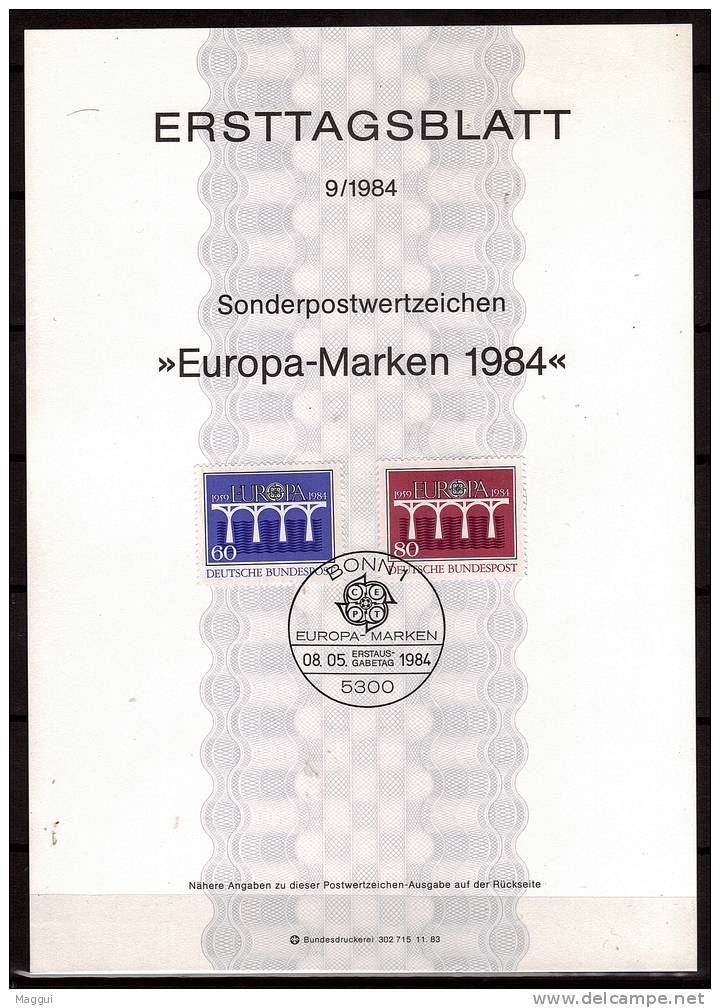 ALLEMAGNE  Carte  Notice 1er Jour  1984 Europa - 1984