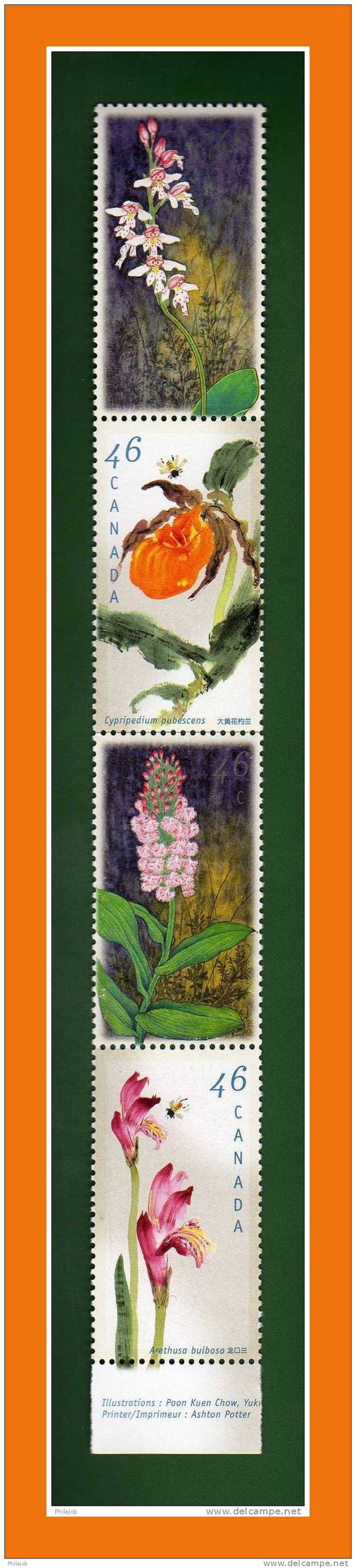 &#9989;  CANADA 2000 : Bande De 4 Timbres Neufs ** MNH  Sur Les Orchidées Du Canada. En Parfait état ! - Orchideen