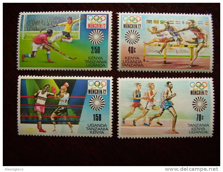 KUT 1972 MUNICH OLYMPICS Issue FULL SET FOUR STAMPS To 2/50 MNH - Kenya, Uganda & Tanzania