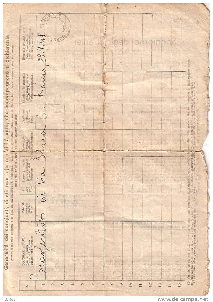 Stay Of The Foreigners In Italy / Soggiorno Degli Stranieri In Italia 1946 - Sin Clasificación