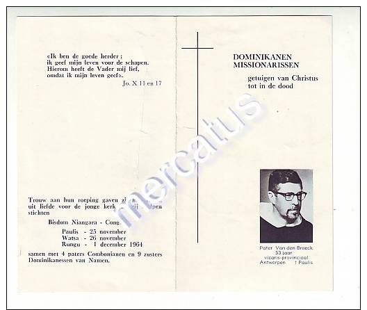 DP - NINANGARA - CONGO - Doodsprentje † 1964 Van 13 Dominikanen Missionarissen - Devotion Images