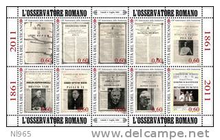 CITTA' DEL VATICANO - VATIKAN STATE - ANNO 2011 - BF OSSERVATORE ROMANO - NUOVI MNH ** - Nuevos