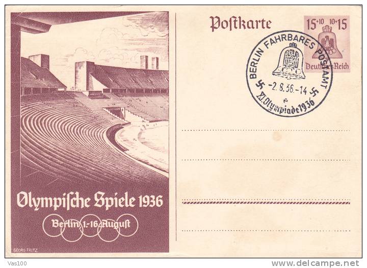 Germany 1936 Stationery Postcard With Postmark Olympic Games. - Estate 1936: Berlino