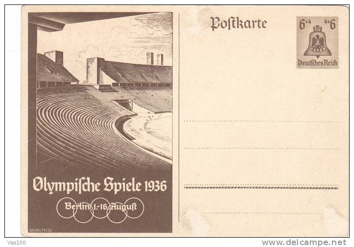 Germany 1936 Stationery Postcard Olympic Games Berlin. - Ete 1936: Berlin
