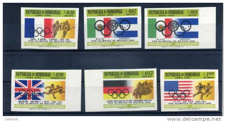 1968 HONDURAS Messico Olympic Not Perforated Yvert Cat. N° 404/10 (without 406) Absolutely Perfect MNH ** - Honduras