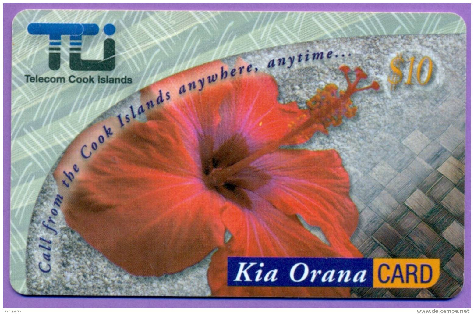 T C I  Telecom Cook Islands   Kia Orana Card   $10   Fleur  Rouge Sans Date  Illimitée  LUXE - Autres & Non Classés