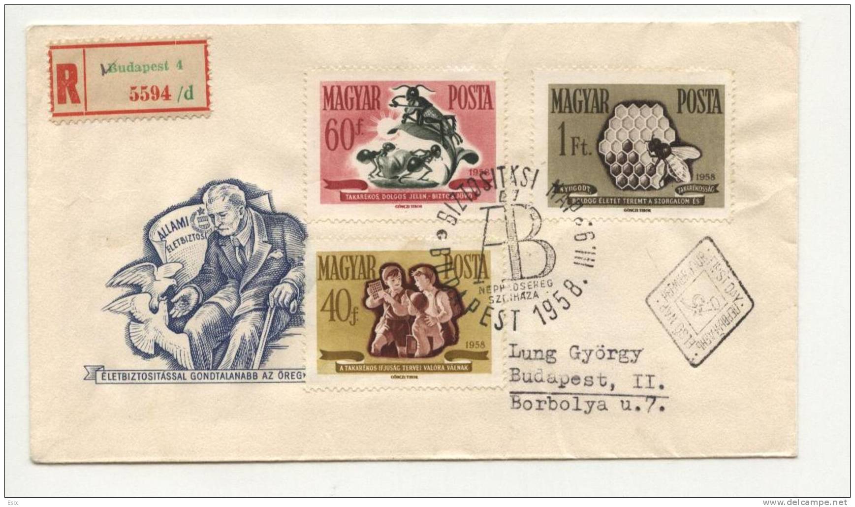 Mailed FDC-s  Savings Campaign 1958  From  Hungary - FDC