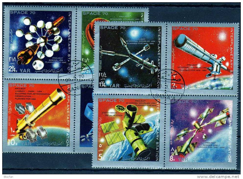 Raumfahrt Projekte Der USA 1970 YAR Jemen 1174/0,10 ZD,2x4-Block Plus 8-KB O 35&euro; Blocs Space S/s Se-tenant Bf Yemen - Astrology