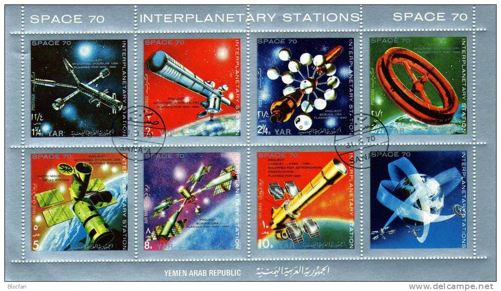 Raumfahrt Projekte Der USA 1970 YAR Jemen 1174/0,10 ZD,2x4-Block Plus 8-KB O 35&euro; Blocs Space S/s Se-tenant Bf Yemen - Astrology