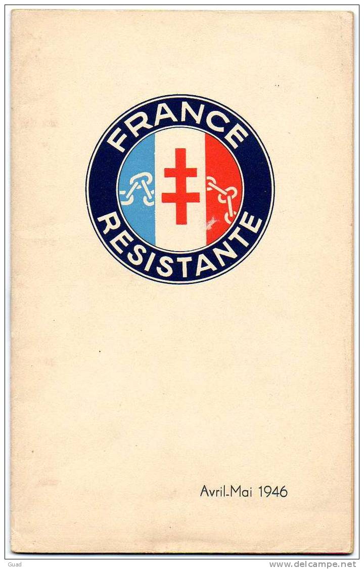 FRANCE RESISTANTE - MAI 1946  WW2 - Altri & Non Classificati