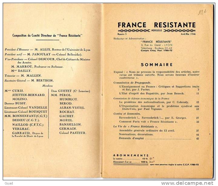 FRANCE RESISTANTE - MAI 1946  WW2 - Altri & Non Classificati