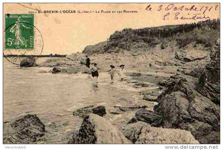 CPA. ANIMEE. ST BREVIN L'OCEAN. LA PLAGE ET LES ROCHERS. DATEE 1913 - Saint-Brevin-l'Océan