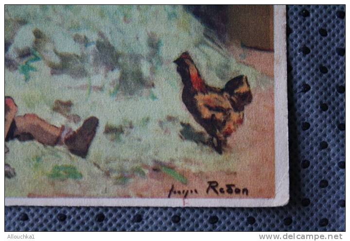 1940 GUERRE  CPA THEME AGRICULTURE LA PAUSE >> POULES SUR FOIN > MONDE PAYSAN  > Signée Illustrateur - Redon