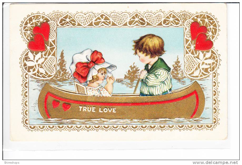 Valentine Greeting Child Children Boy Girl In Canoe - Valentine's Day