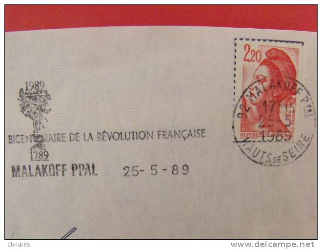 OBLITERATION FRANCAISE 1989 MALAKOFF PPAL 92 REVOLUTION FRANCAISE - Franz. Revolution