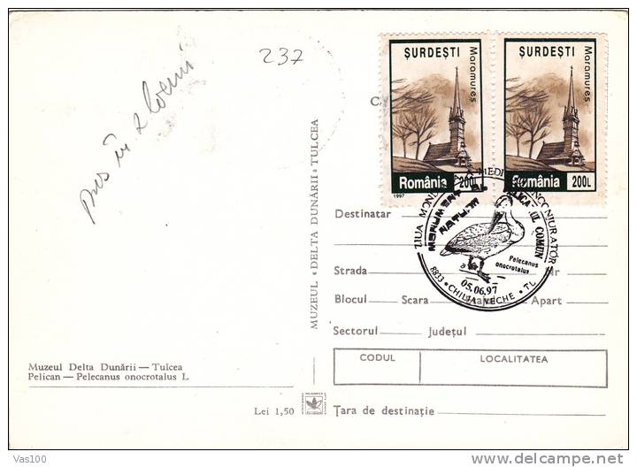 Romania,Pelicans,CM,maxicard,carte Maximum With Birds WWF 1997. - Pelikane