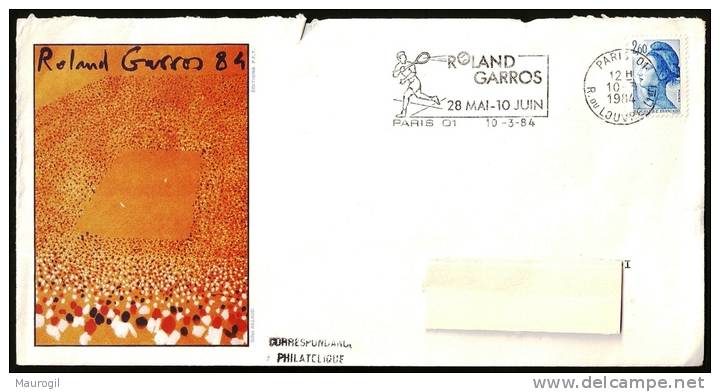 TENNIS - FRANCE PARIS 1984 - ROLAND GARROS - FLAMME - MAILED OFFICIAL COVER - Tennis