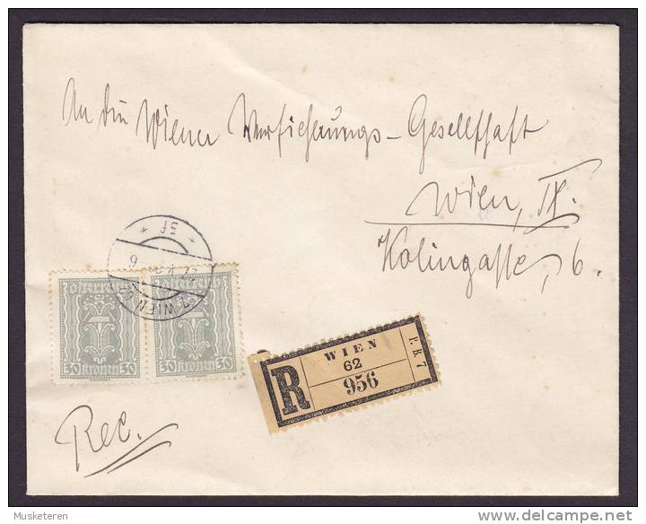 Austria Registered Recommandée Einschreiben Label No. 956 Wien 62, 1922? Brief Cover To WIEN - Briefe U. Dokumente