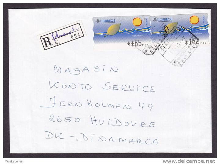 Spain Registered Recommandée Einschreiben Certificado ATM / Frama Palma Nova MAGALLUF 1997 Cover To Dinamarca - Franking Machines (EMA)