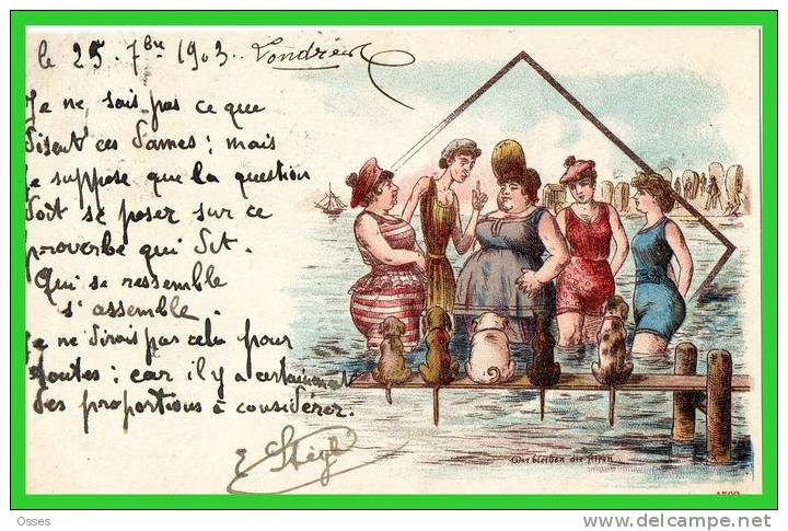 THEME Les BAINS De MER "Baigneuses Aux Toutous" (recto Verso) - 1900-1949